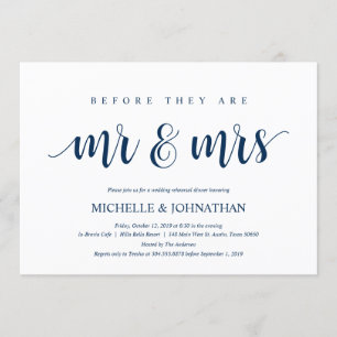 Invitation Dîner de répétition Mariage rustique, bleu marine