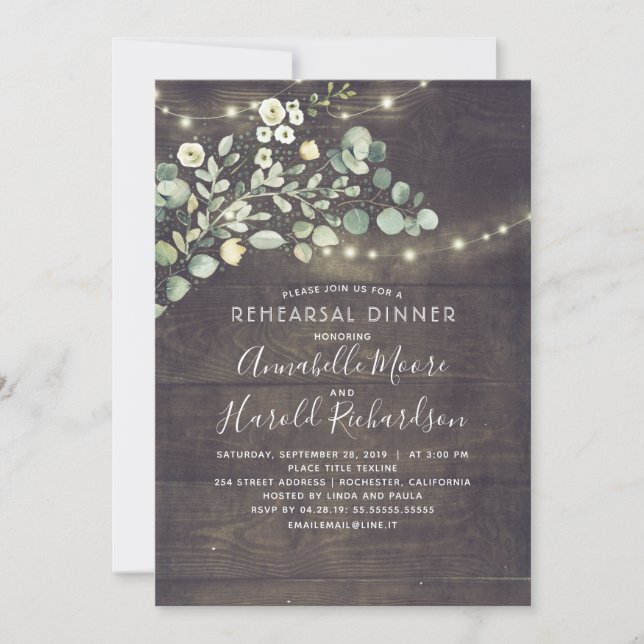 Invitation Dîner de répétition Mariage rustique Country Green (Devant)