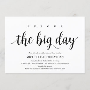 Invitation Dîner de répétition Mariage rustique, noir et blan