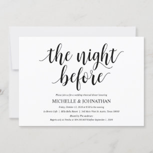Invitation Dîner de répétition Mariage rustique, noir et blan