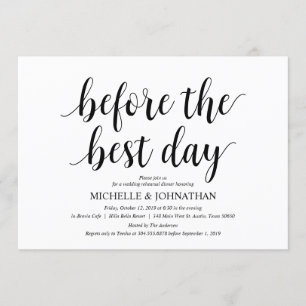 Invitation Dîner de répétition Mariage rustique, noir et blan