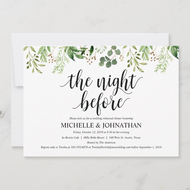 Invitation Dîner de répétition Mariage rustique verdure Invit (Devant)