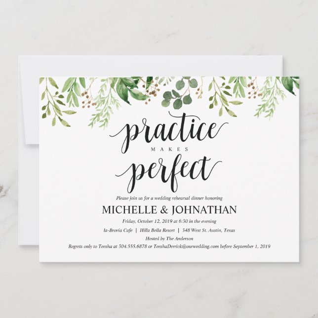 Invitation Dîner de répétition Mariage rustique verdure Invit (Devant)