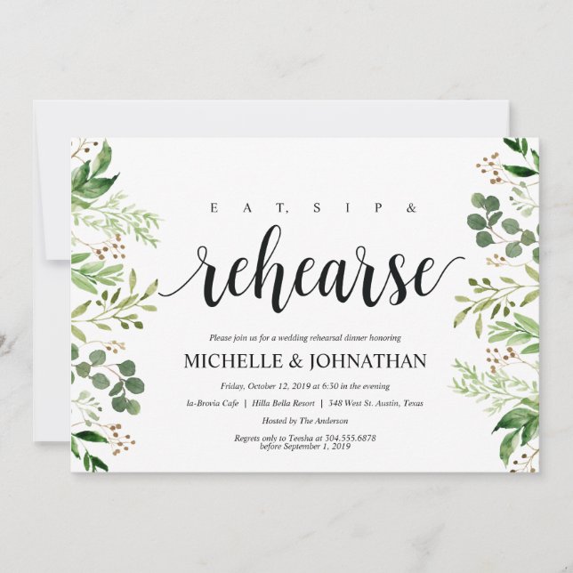 Invitation Dîner de répétition Mariage rustique verdure Invit (Devant)