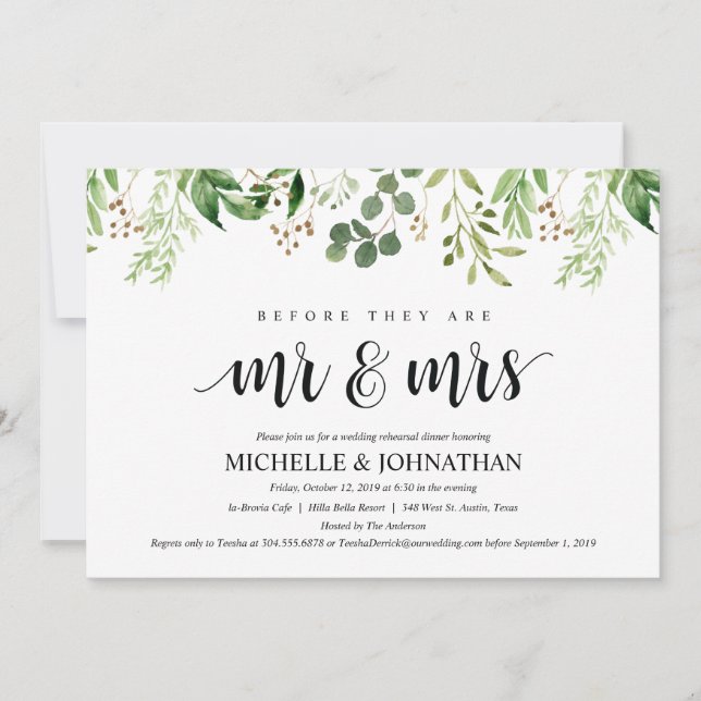 Invitation Dîner de répétition Mariage rustique verdure Invit (Devant)