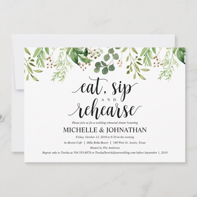 Invitation Dîner de répétition Mariage rustique verdure Invit (Devant)