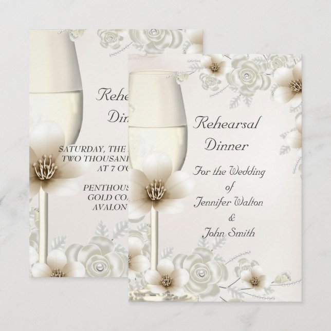 Invitation Dîner de répétition Mariage Sepia Cream Rose Bloss (Devant / Derrière)