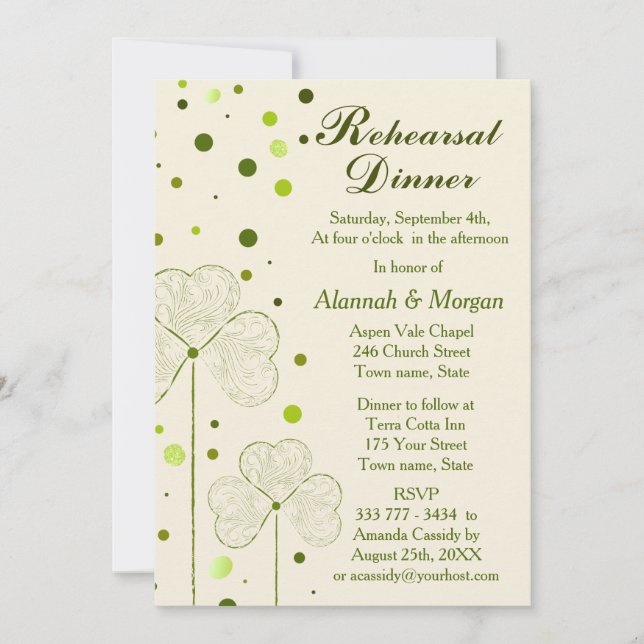 Invitation Dîner de répétition Mariage shamrock Pois (Devant)