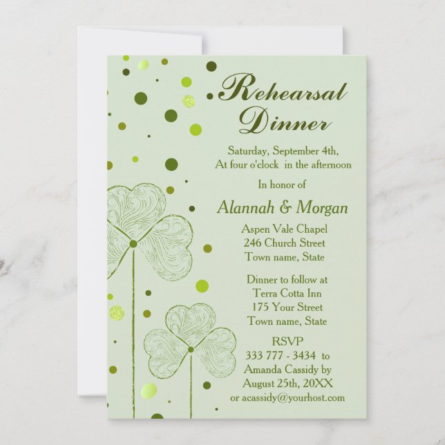 Invitation Dîner de répétition Mariage shamrock Pois 2 (Devant)
