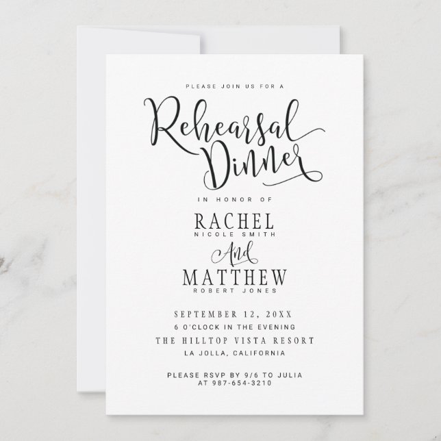 Invitation Dîner de répétition Mariage simple et moderne Invi (Devant)