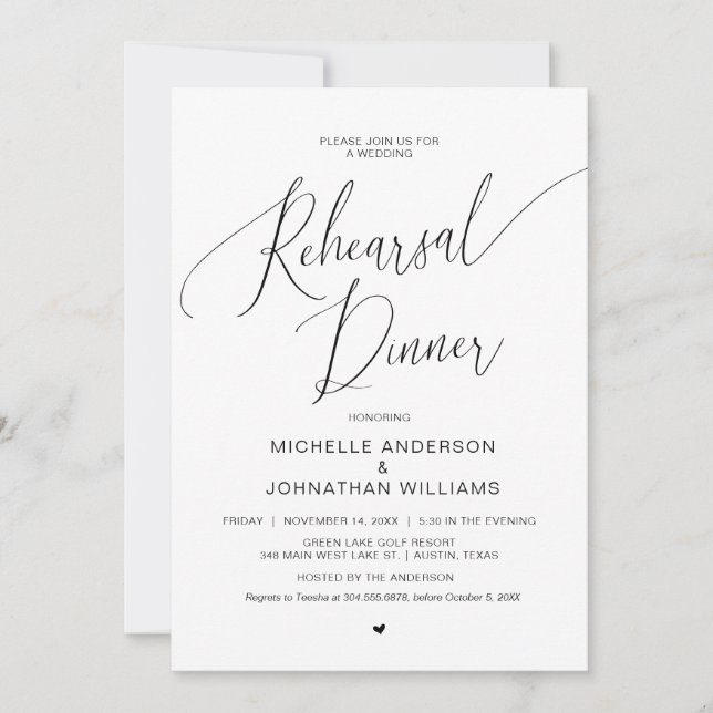 Invitation Dîner de répétition mariage, Simple Modern Black I (Devant)