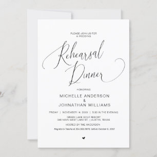Invitation Dîner de répétition mariage, Simple Modern Black I