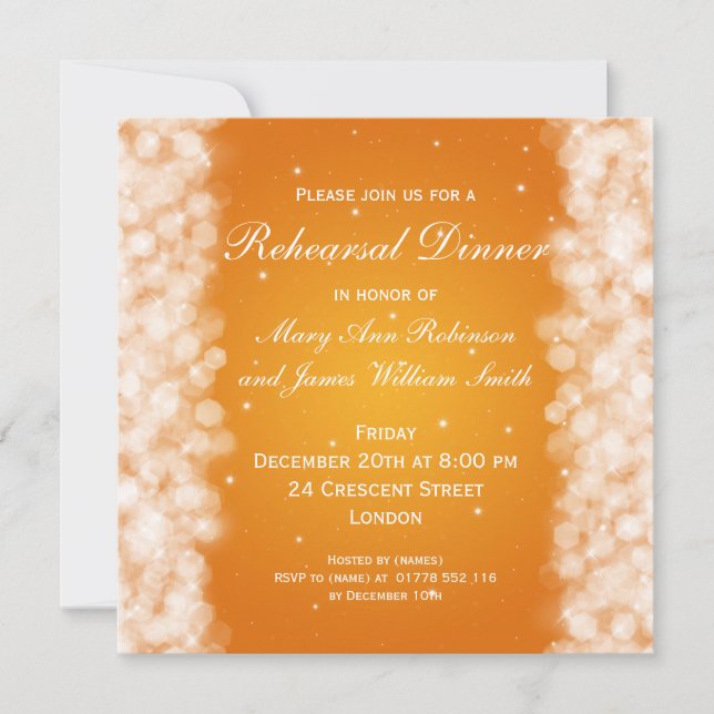 Invitation Dîner de répétition Mariage Sparkle Orange (Devant)