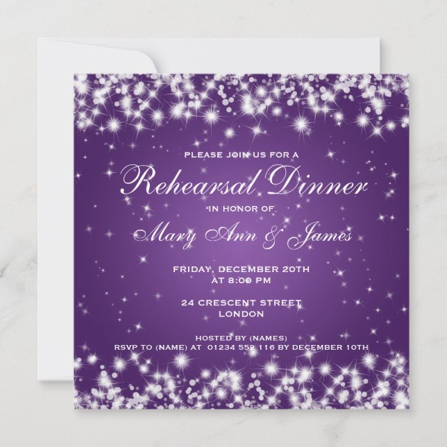 Invitation Dîner de répétition Mariage Sparkle Purple hiverna (Devant)