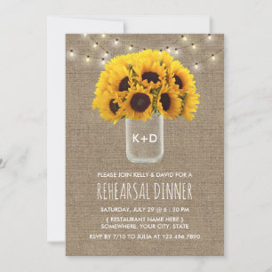 Invitation Dîner de répétition Mariage Sunflower & String Lig