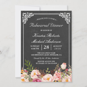 Invitation Dîner de répétition mariage Tableau noir floral Vi