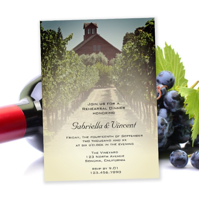 Invitation Dîner de répétition Mariage Vineyard et Red Barn (Créateur téléchargé)