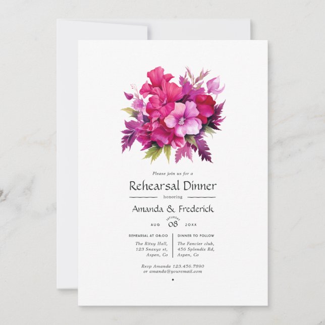 Invitation Dîner de répétition Mariage Viva Magenta Floral (Devant)