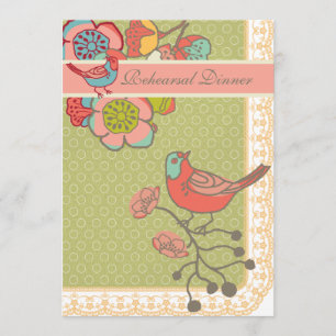 Invitation Dîner de répétition Mariage Whimsy Birds Card