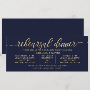 Invitation Dîner de répétition Marine et Gold Calligraphy