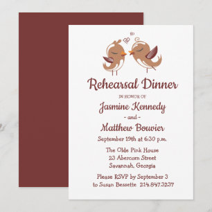 Invitation Dîner de répétition marron Colombes amoureuses Mar