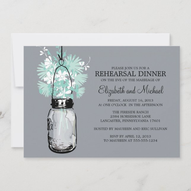 Invitation Dîner de répétition Mason Jar Fleurs sauvages (Devant)