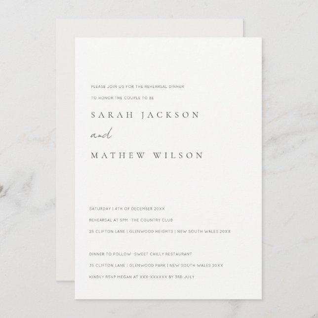 Invitation Dîner de répétition minimaliste de la typographie  (Devant / Derrière)