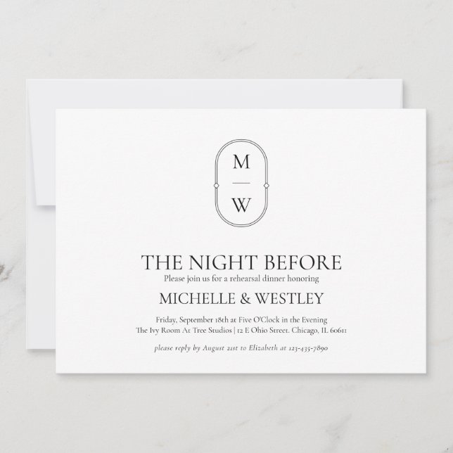 Invitation Dîner de répétition minimaliste du Mariage Monogra (Devant)