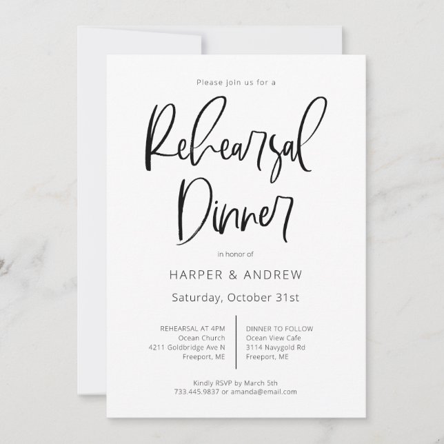 Invitation Dîner de répétition minimaliste moderne (Devant)