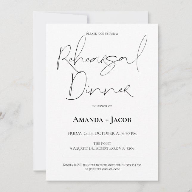 Invitation Dîner de répétition minimaliste moderne (Devant)