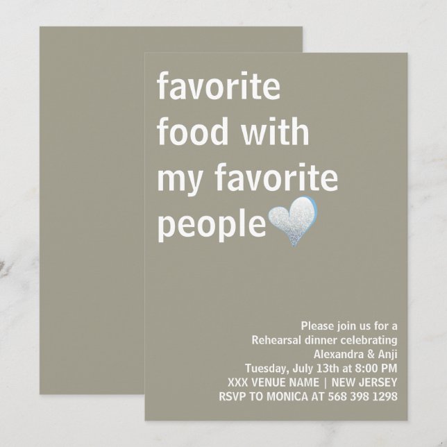 Invitation Dîner de répétition minimaliste moderne et élégant (Devant / Derrière)