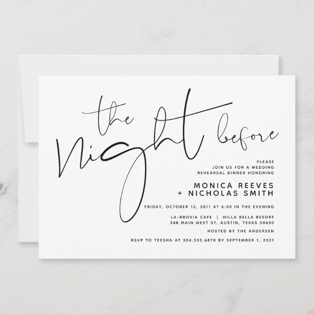 Invitation Dîner de répétition minimaliste pour Mariage de sc (Devant)