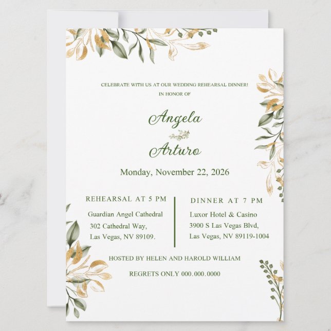 Invitation Dîner de répétition minimaliste pour Mariage Invit (Devant)
