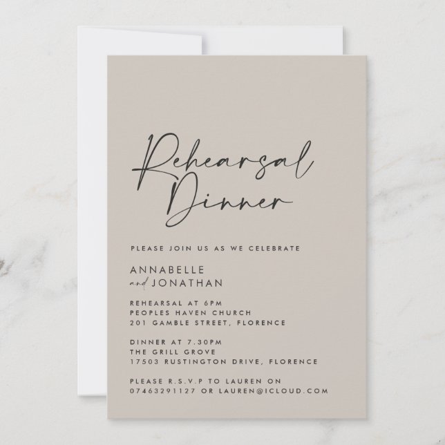Invitation Dîner de répétition minimaliste simple Mariage mod (Devant)