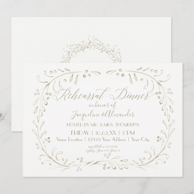 Invitation Dîner de répétition Moderne Aquarelle simple Wreat (Devant / Derrière)