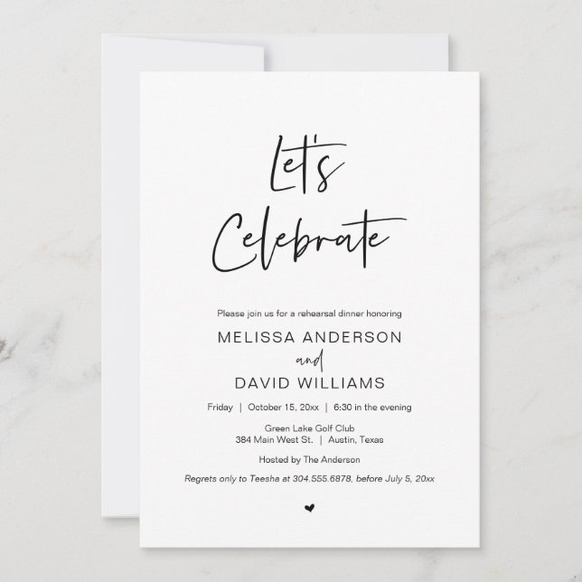 Invitation Dîner de répétition moderne, célébrons (Devant)