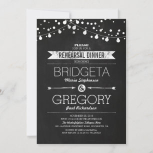 Invitation Dîner de répétition moderne Chalkboard String Ligh