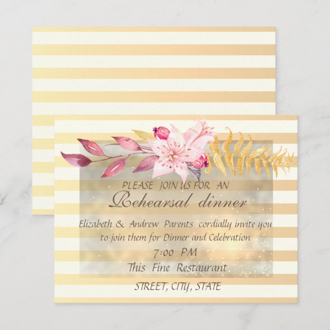 Invitation Dîner de répétition moderne chic à fleurs rayées (Devant / Derrière)