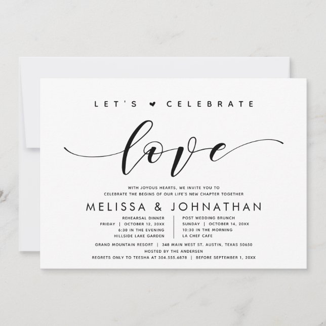 Invitation Dîner de répétition moderne et Brunch Mariage aprè (Devant)