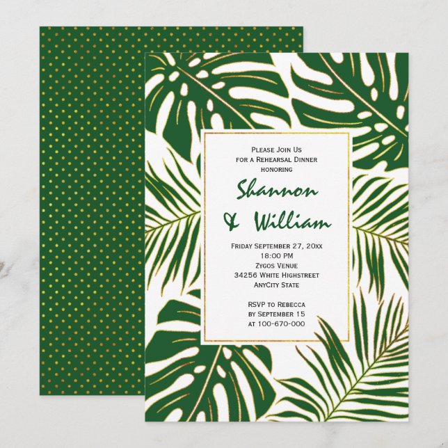 Invitation Dîner de répétition moderne feuille tropicale (Devant / Derrière)