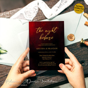 Invitation Dîner de répétition moderne Gold Red et Black