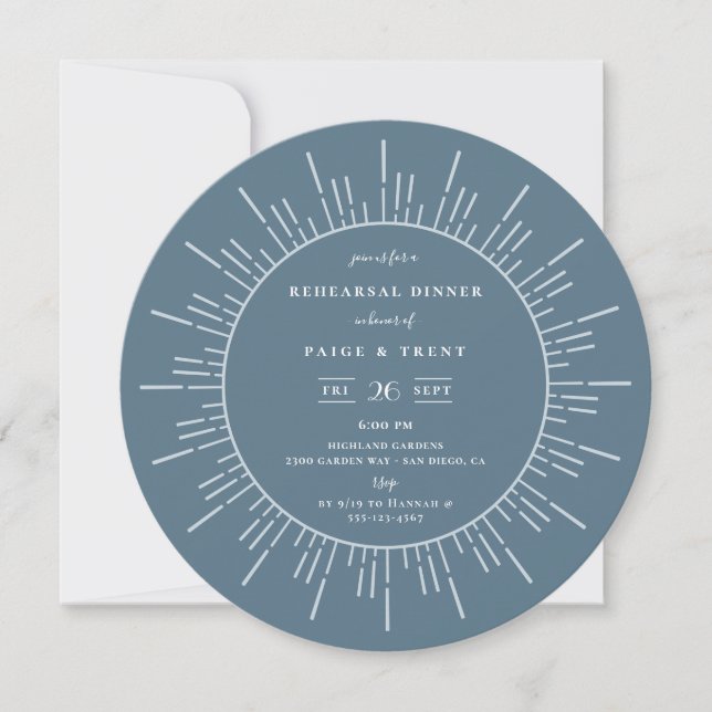 Invitation Dîner de répétition moderne Sunburst Slate Blue (Devant)