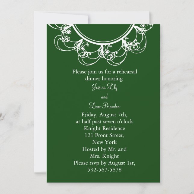 Invitation Dîner de répétition Monogramme (vert) (Devant)