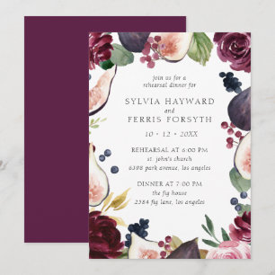 Invitation Dîner de répétition Moody Plum Floral et Fig
