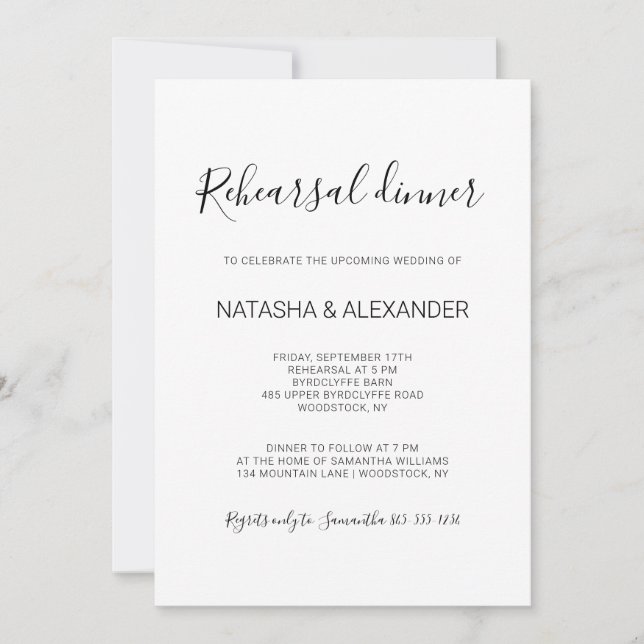 Invitation Dîner de répétition Natasha Rustic Black Calligrap (Devant)
