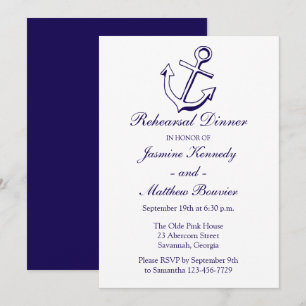 Invitation Dîner de répétition nautique Ancre de navire bleu 