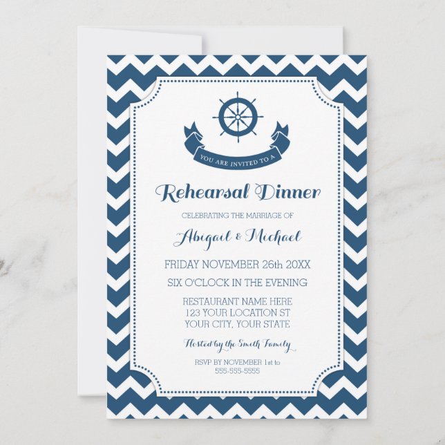 Invitation Dîner de répétition nautique bleu (Dos)