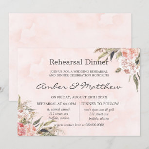 Invitation Dîner de répétition Neutre Boho Pink Peony Pampas 
