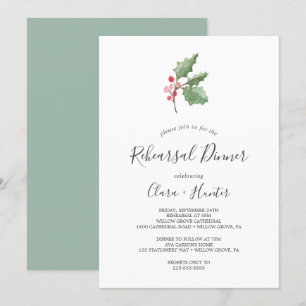 Invitation Dîner de répétition Noël vert et rouge Berry