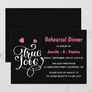 Invitation Dîner de Répétition Noir Amour Typographie Mariage